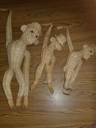 Vintage Hanging Wicker Monkeys