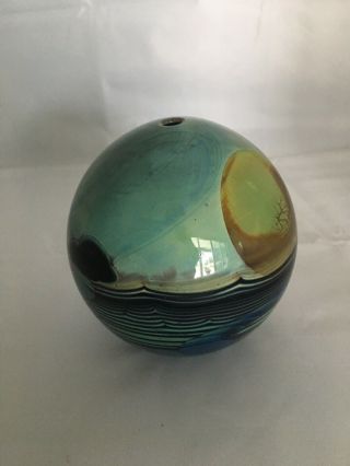 Vintage Art Glass Sphere Titled " Moon " By John Lewis