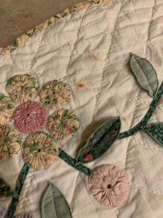 Vintage Antique YoYo Floral Quilt Queen 80”x 68” With Pillow Sham 5