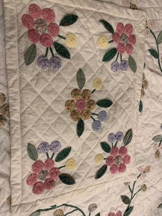 Vintage Antique YoYo Floral Quilt Queen 80”x 68” With Pillow Sham 6