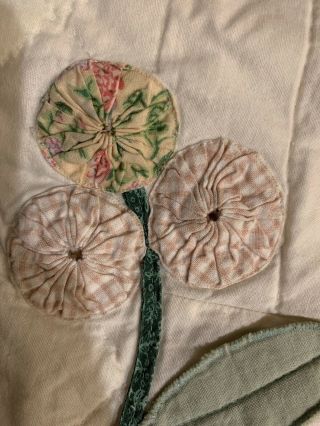 Vintage Antique YoYo Floral Quilt Queen 80”x 68” With Pillow Sham 7