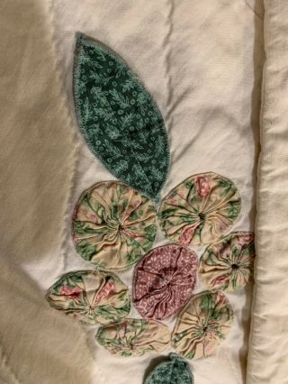 Vintage Antique YoYo Floral Quilt Queen 80”x 68” With Pillow Sham 8