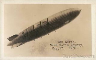 Airship Rppc California The Uss Akron Over Marin County In 1932 Postcard Vintage