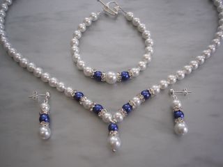 Colour Pearl Diamante Jewellery Set Bridal Bridesmaid Wedding Vintage Style 2drs