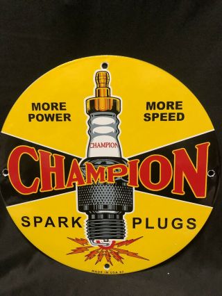 Vintage Porcelain Marked “57” Champion Spark Plugs Pump Plate