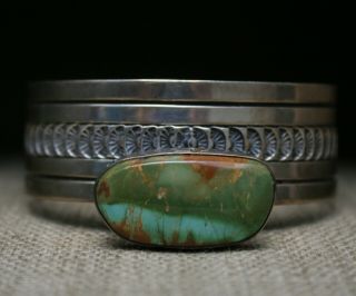 Vintage Native American Turquoise Sterling Silver Cuff Bracelet By Marc Antia