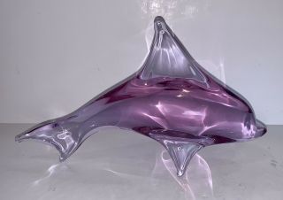 Stunning Vintage Murano Italy Neodymium Alexandrite Art Glass Dolphin Sculpture