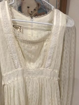 Gunne Sax Vintage Long Sleeve Cream White Lace Hippie Boho Wedding Dress Size S 3