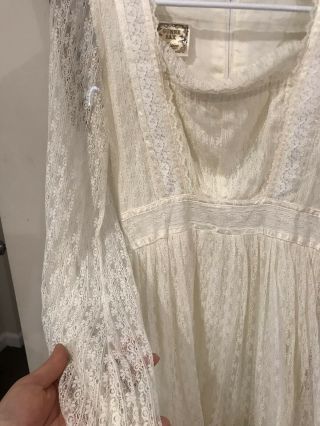 Gunne Sax Vintage Long Sleeve Cream White Lace Hippie Boho Wedding Dress Size S 6