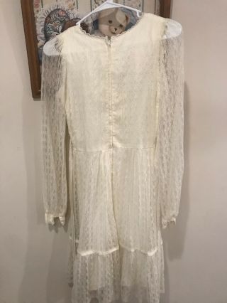 Gunne Sax Vintage Long Sleeve Cream White Lace Hippie Boho Wedding Dress Size S 7
