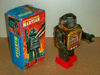 Vintage Attacking Martian Robot Tin Japan Sh St Horikawa W Box T1226 Nm