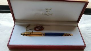 Cartier Panthere Vintage Gold & Blue Lacquer Marble Rollerball Pen - Gt - (nos)