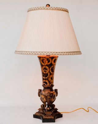 Vintage Large Maitland - Smith Table Lamp Inlaid Leather Brass Unique