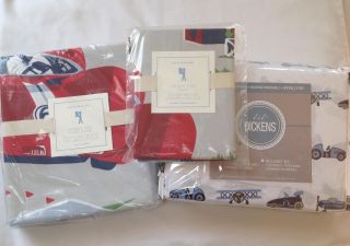 Pottery Barn Kids Vintage Cars Red Blue Gray Twin Duvet Cover Sham Print Sheets
