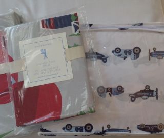 Pottery Barn Kids VINTAGE CARS red blue gray TWIN duvet cover sham print sheets 2