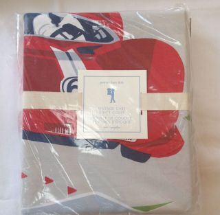 Pottery Barn Kids VINTAGE CARS red blue gray TWIN duvet cover sham print sheets 4