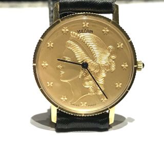 Vtg Vulcain Swiss Made Lady Liberty Coin Gold Tone Wristwatch Running