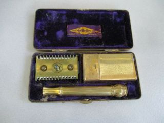 Vintage Gillette Rocket Edition Safety Razor Set In Gold Tone Box W/ Blade Box