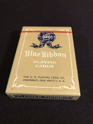 Rare Vintage 323 Red (back) Blue Ribbon Rosette Linen Finish Blue Seal