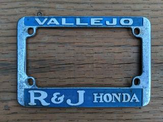Vtg Vallejo California Motorcycle Dealer License Plate Frame Honda Ct70 90 Rare