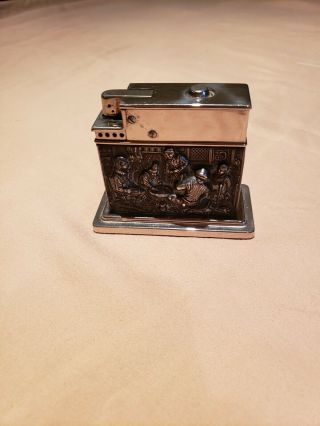 Vintage Myflam German Made Silver Table Lighter With Tavern Scene