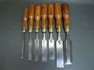Graduated Set Of Firmer & Bevel Edged Chisels Vintage Old Tools W Marples & Sons