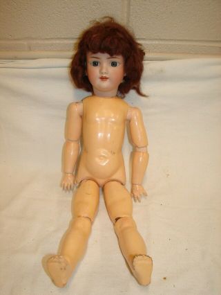 Antique German Bisque Head Doll Composition & Wood Jointed Body 21 Inch & Teeth