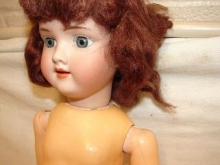 ANTIQUE GERMAN BISQUE HEAD DOLL COMPOSITION & WOOD JOINTED BODY 21 INCH & TEETH 3