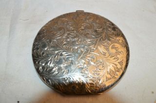 Antique Victorian Sterling Silver 950 Compact Mirror Flower Floral Leaf Pattern