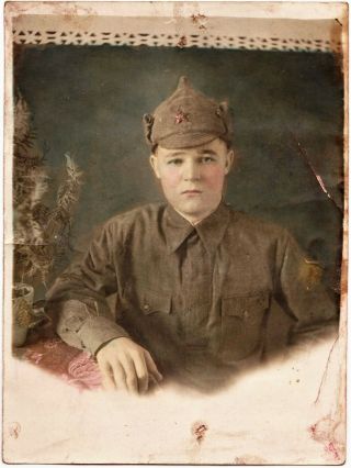 November 1941,  Ww2 Red Army Rkka,  Russian Soldier,  Budenovka,  Tinted Photo