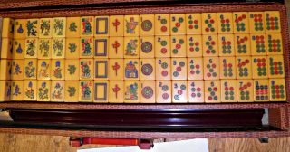 Vintage Flowers Mah Jong Jongg Bakelite/catalin Set 159 Tiles 3 Racks Exc Color