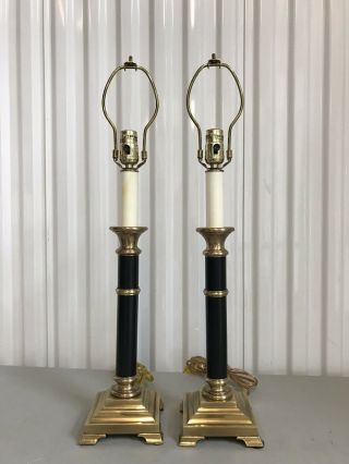 Vintage Frederick Cooper Chicago Candlestick Brass Table Lamps (set Of 2)