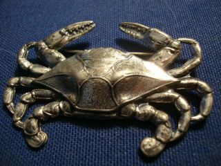 Ultra Rare Life Like Crab 925 Sterling Silver Old Pawn Brooch