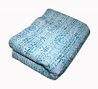 Indian Handmade Quilt Vintage Kantha Bedspread Cotton Blanket King Size Multi