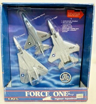 Ertl Force One,  Fighter Squadron,  3 Vintage Die Cast Metal Fighter Jets