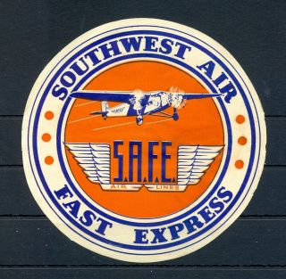 Usa - Aviation - - Vintage Label =south West Air =vf