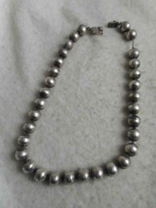 Vintage Signed R Taxco 925 Sterling 10mm Bench Bead 15 " Strand Necklace