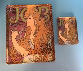 2 Vintage Job Art Nouveau Cigarette Tobacco Rolling Paper Tray Large And Small
