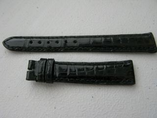 Nos Vintage Omega 15mm Glossy Black Leather Strap - Uses A 12mm Buckle
