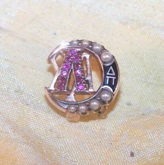 Vintage Lambda Chi Alpha Fraternity 10k Gold Pin / Badge,  Rubies & Pearls Old