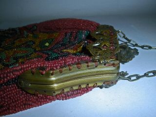 Unusual Antique Victorian Beaded Bag - Mauve Background With Abstract Designs 7