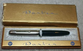 Vintage Parker " 51 " Fountain Pen Dark Blue W/chrome Cap Jeweled