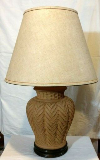 Vtg MCM Frederick Cooper Arts & Crafts Pottery Table Lamp,  Ginger/Rice Basket 2
