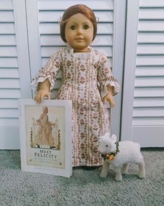 Pleasant Company Felicity Vintage American Girl Doll,  Lamb,  Book And Dress Euc