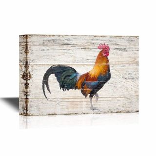 Wall26 A Colorful Rooster Vintage Wood Style - Canvas Art Wall Decor - 32 " X48 "