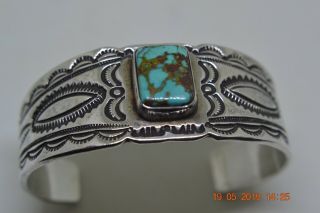 Vintage Native American Sterling Silver Cuff Turquoise Bracelet L.  Jackson 6 3/4