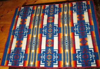 Vintage Pendleton Aztec Design Wool Blanket Beaver State Postage Stamp Label