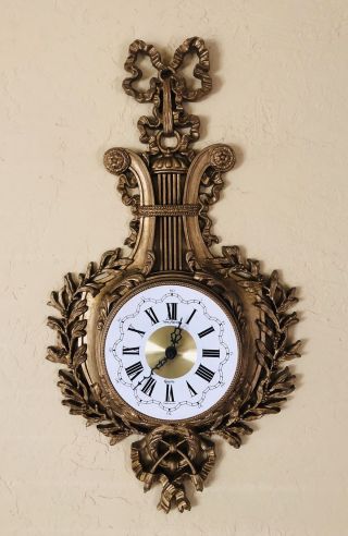 Haven Burwood Vintage Wall Clock Gold Laurels Bows Hollywood Regency