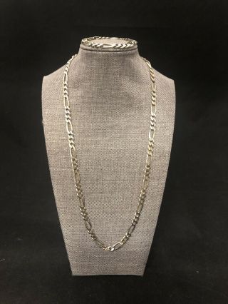 Vtg Italian Sterling Silver Figaro 925 Heavy Neck Chain 54g Necklace Bracelet