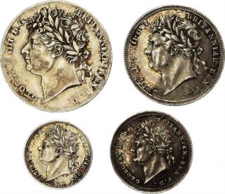 Aa189) Great Britain George Iii.  1760 - 1820 Maundy Set 1 - 4 Pence 1825 Rare